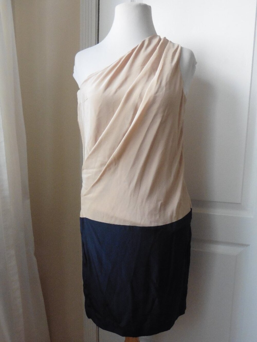 Acne Studios One Shoulder 100% Silk Color-Block Dress NWT Size 34 XS/S